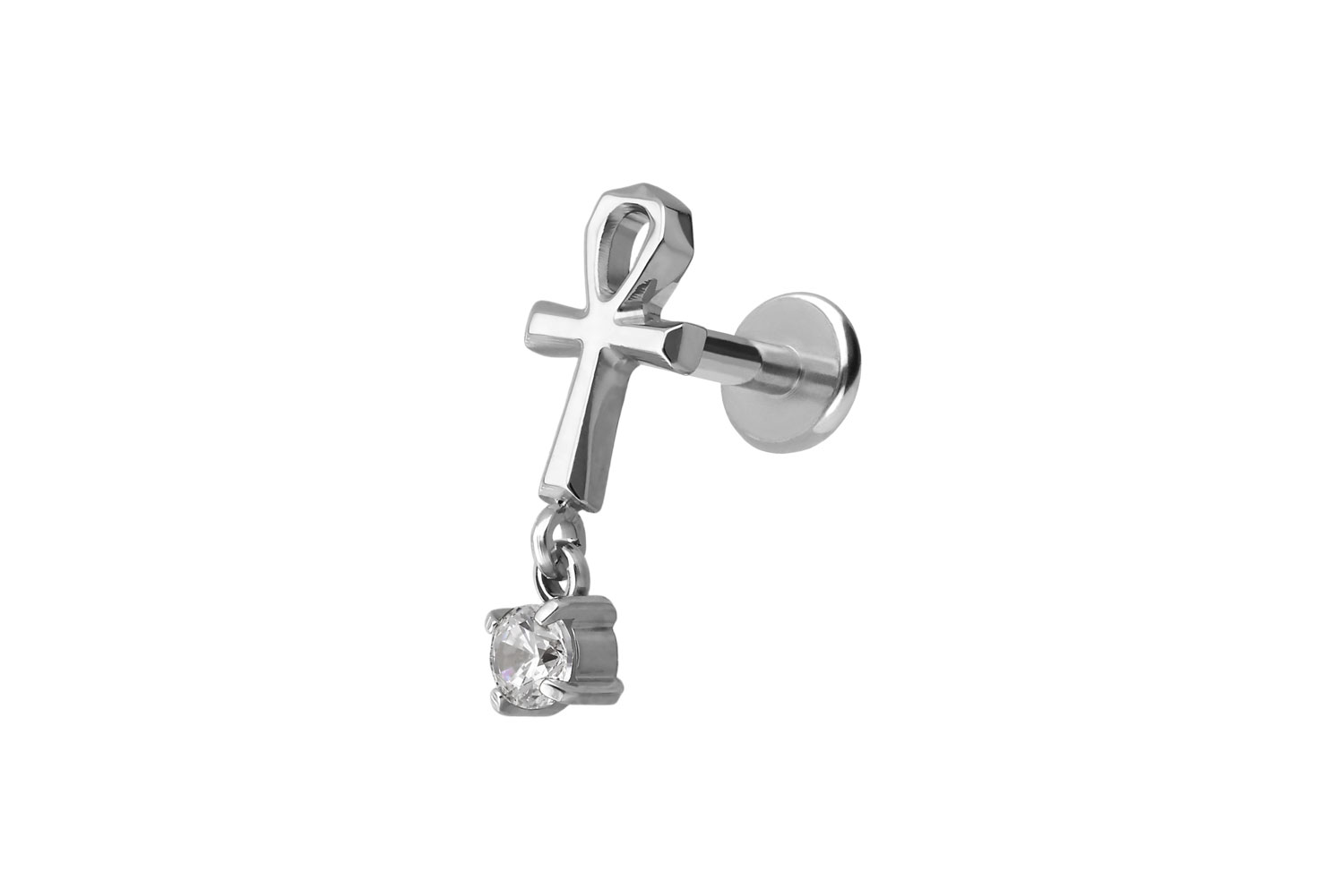 Titan Labret Piercing mit Push Fit ANKH + KRISTALL